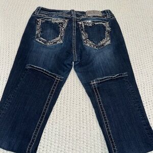 Miss Me Dark Blue Boot Cut Jeans with Silver Accents